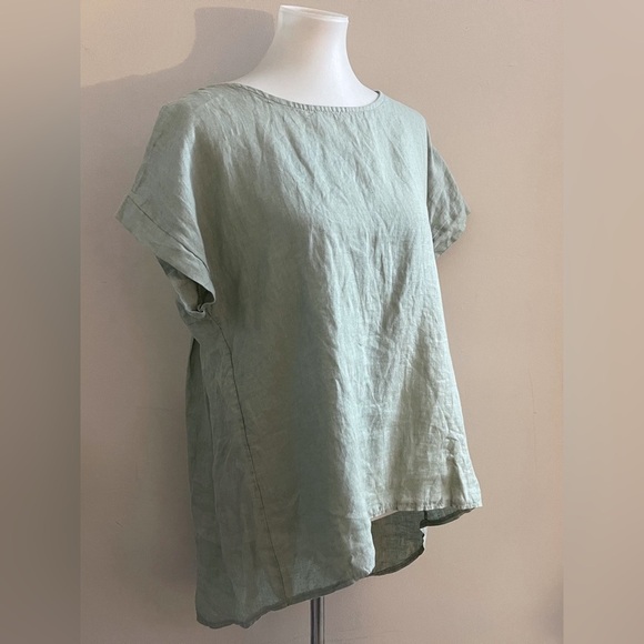 Terzo Millennio Hi-low Linen Sage Top S Casual Chic Boho Summer Fall Minimalist - Picture 3 of 5